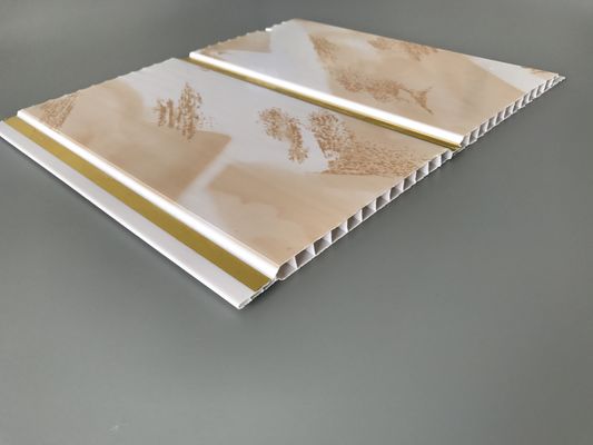Painel de PVC com design de mármore para material decorativo interior de teto e parede Linhas Douradas Largas Painéis de Parede Impermeáveis para Revestimento de Banheiro 250mm