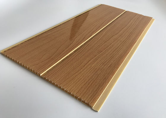 Painéis de PVC com impressão de ranhura central, fáceis de instalar, painéis de PVC com cor de madeira, superfície retardante de fogo