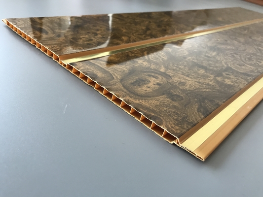 painéis do PVC do teto da espessura de 7mm com duas linhas douradas características não inflamáveis 